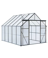 Mondawe 8x10FT Aluminum Double Door Polycarbonate Greenhouse with Raised Base and Anchor