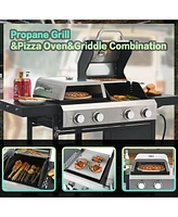 Mondawe 2+2 Multi-function 4-Burner 49,200 Btu Gas Grill with Cover and wheels