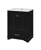 Casainc 24" Freestanding Vanity with Sink, Silver Handles, Soft-Closing Doors
