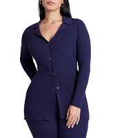 Eloquii Women's Button Front Long Ribbed Cardigan
