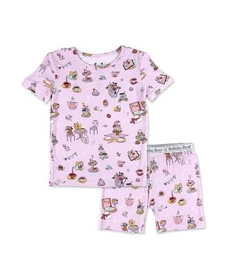 Bellabu Bear Unisex Tea Party Kids 2-Piece Short Sleeve & Shorts Pajama Set
