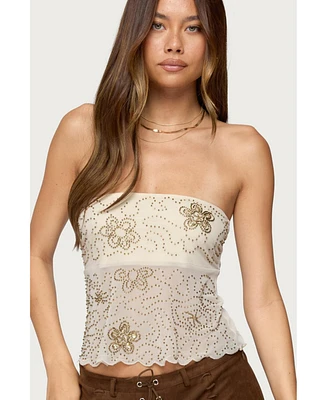 Edikted Women's Astra Beaded Sheer Strapless Top