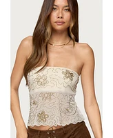 Edikted Women's Astra Beaded Sheer Strapless Top