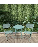 Four Seasons Courtyard Padova Foldable 3 Piece Steel Bistro Dining Set, Blue