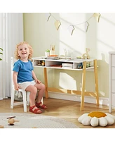 Qaba Kids Desk and Chair Set with Storage, Kids Study Desk and Chair