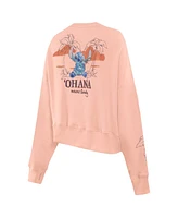 Freeze Max Women's Light Pink Lilo and Stitch Ohana Loose Fit Cropped Pullover Sweatshirt