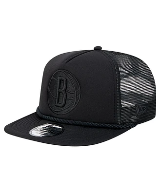 New Era Men's Black Brooklyn Nets Tone Foam Mesh Back Golfer Snapback Hat
