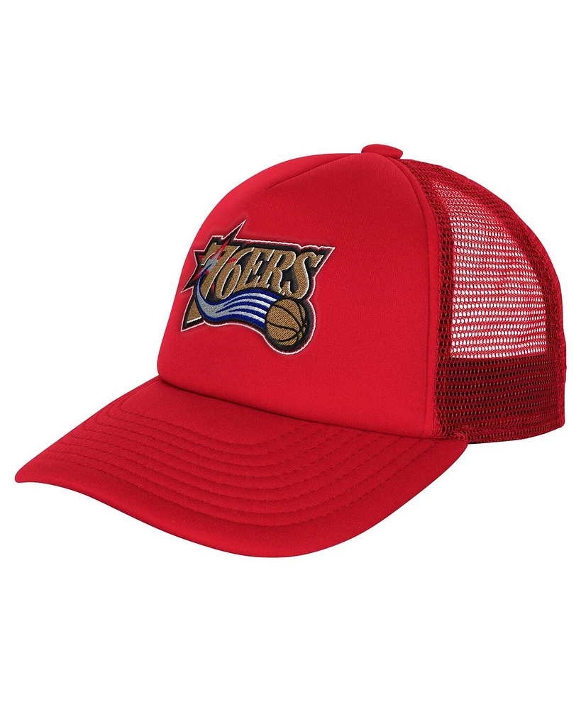 Mitchell & Ness Big Boy's and Girl's Red Philadelphia 76ers Core Evergreen Trucker Adjustable Hat