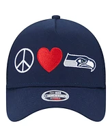 New Era Women's College Navy Seattle Seahawks Peace Love Trucker 9FORTY Adjustable Hat