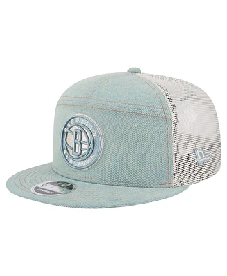 New Era Men's Brooklyn Nets Adventure Denim Split Panel 9FIFTY Snapback Trucker Hat
