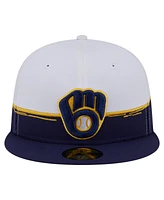New Era Men's Navy/White Milwaukee Brewers Paint Stroke 59FIFTY Fitted Hat