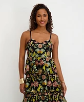 Siena Women's Embroidered Mesh Sleeveless Maxi Dress