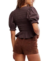 Free People Women's Cotton Puff-Sleeve Peplum Top