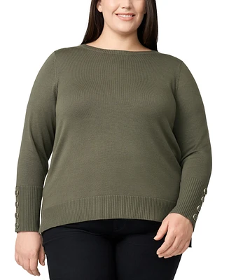 Melissa Paige Plus Size Button-Cuff Boat-Beck Sweater