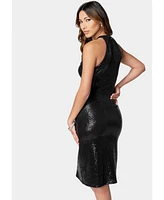 Bebe Women's Mock Neck Disco Dot Midi Dress