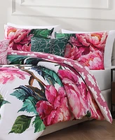 Bebejan Textured Floral Bedding 200 Thread Count 100% Cotton Sateen 5 Piece King Size Reversible Comforter Set