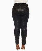 White Mark Plus Faux Suede Snake Print Pants
