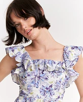 En Saison Women's Odessa Printed Ruffled Sleeveless Top