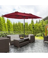 Flynama Outsunny Extra Large 15ft Patio Umbrella, Double-Sided Outdoor Umbrella with Crank Handle and Air Vents for Backyard, Deck, Pool, Market, Wine