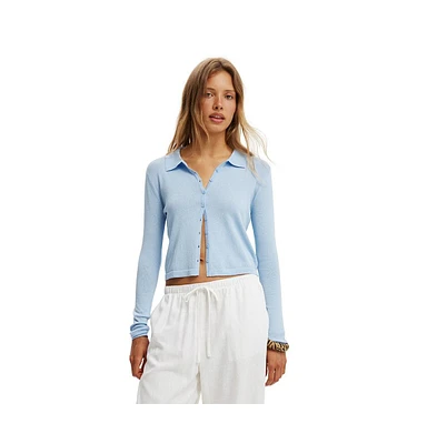 Cotton On Women's Knit Button Polo Long Sleeve