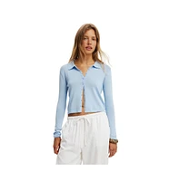 Cotton On Women's Knit Button Polo Long Sleeve