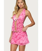 Edikted Women's Tiedye Mesh Split Front Backless Top
