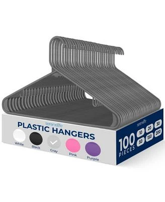 Serenelife 100 Pieces Plastic Hangers Non Slip Sturdy Heavy Duty Coat Set With 360 Xb0 Swivel Hook For Clothes Gray