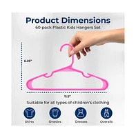 SereneLife 60 Pcs. Non-Slip Plastic Kids Hangers - Durable and Space-Saving Closet Organizers for Infants, Toddlers, and Kids' Clothing (Pink