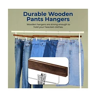 SereneLife 30 Pcs. Premium Wooden Pants Hangers - Heavy Duty Hanger Set with Chrome 360° Swivel Hook (Retro)