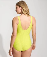 Lands' End Women's Long Tugless Low Leg Textured One Piece Swimsuit