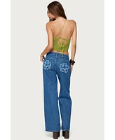 Edikted Women's Flower Patch Low Rise Jeans