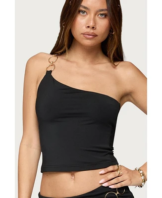 Edikted Womens Ashlyn Ring Chain One Shoulder Top