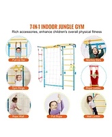 Slickblue Toddler 7 in 1 Steel Indoor Wall Gym with Climbing Toys Ladder Slide and Swing