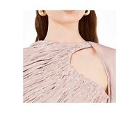 Amri Asymmetric Cutout Ruched Dress With Single Cape Sleeve