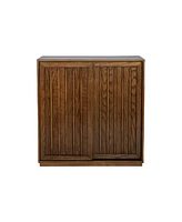 Mid Century Cabinet with 2 Sliding Door & Solid Wood Decorative Strips