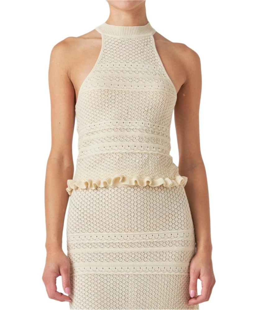 endless rose Women's Knit Pointelle Racerback Top