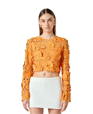 endless rose Women's Floral Lace Long Sleeve Top