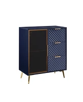 Casainc Deluxe Carved Style Cabinet with Tempered Glass Doors Three Drawer Metal Legs Adjustable Feet