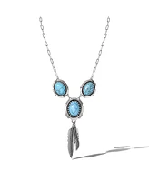 Jessica Simpson Turquoise & Feather Pendant Necklace in Antique Silver