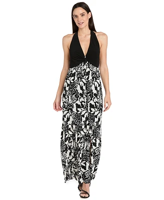 R & M Richards Women's Printed Halter Maxi Dress
