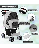 Gymax Petsjoy Folding Pet Stroller 4-Wheel Pet Travel Carrier w/Storage Basket