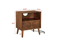 Small Cabinet with Usb Charging Ports & Outlet Hole & 4 Solid Wood Legs