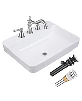 Aquaterior Rectangle Drop In Bathroom Sink w/ 3 Hole Faucet Widespread 2 Handle