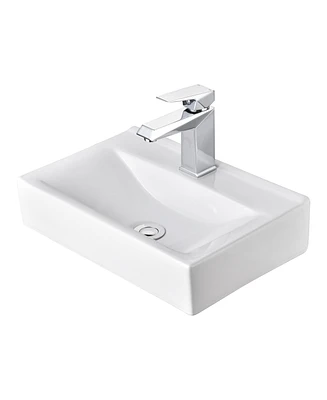 Aquaterior Wall Mount Ceramic Sink with Modern Bathroom Single Handle Faucet Chrome Combo