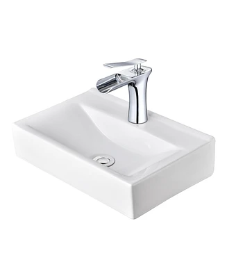 Aquaterior Wall Mount Ceramic Sink w/ Modern Bathroom Faucet Waterfall Spout
