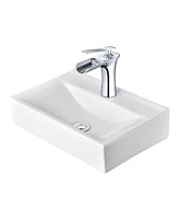Aquaterior Wall Mount Ceramic Sink w/ Modern Bathroom Faucet Waterfall Spout