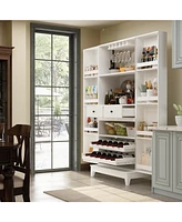 Homsee White 2-door 68.9-inch high multifunctional cabinet, storage cabinet, Pantry (including wine drawer/wine glass holder)