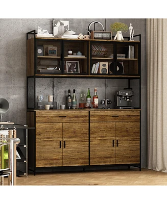 Homsee High quality black iron frame, 4-door iron mesh steel wood cabinet, storage cabinet, pantry