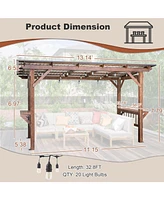 Mondawe 13x6.5FT Wooden Bbq Pergola – Metal Roof Grill Gazebo with Bar Counters & Lights
