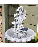 Sunnydaze Decor Outdoor Polyresin Fairy Flower Solar Powered Water Fountain Feature with Battery Backup - 42"